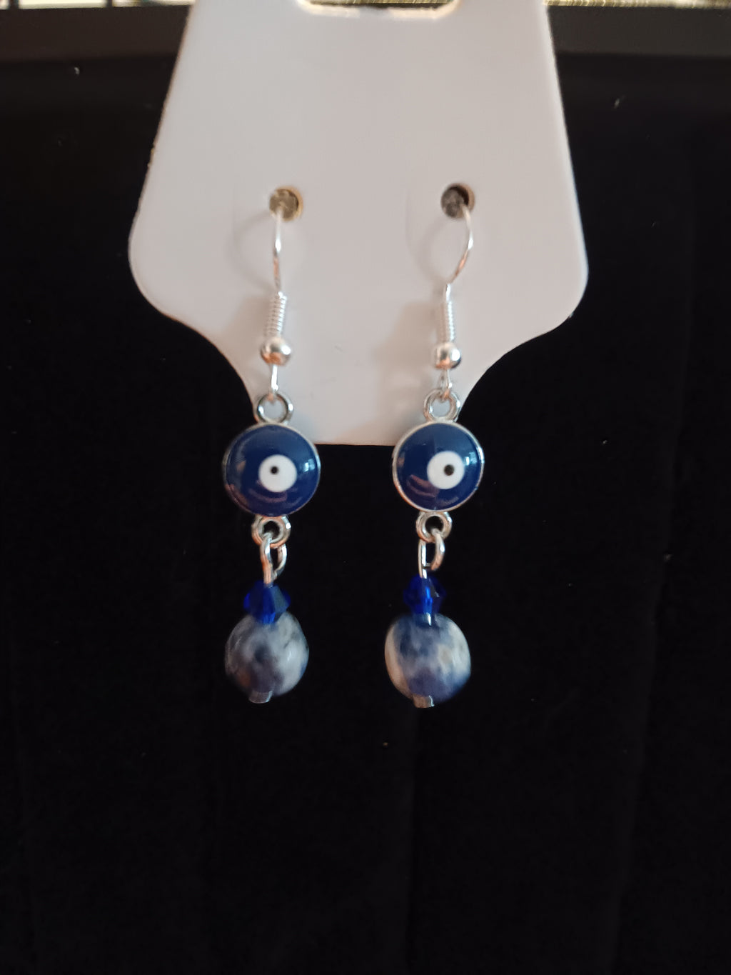 Genuine sodalite dangle with evil eye charm