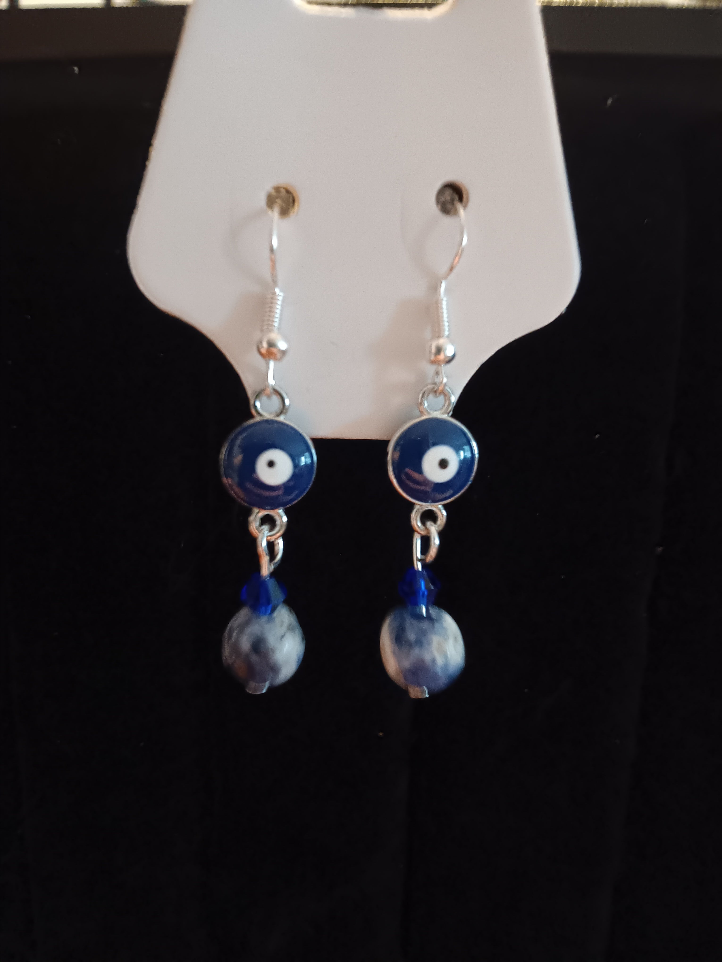 Genuine sodalite dangle with evil eye charm