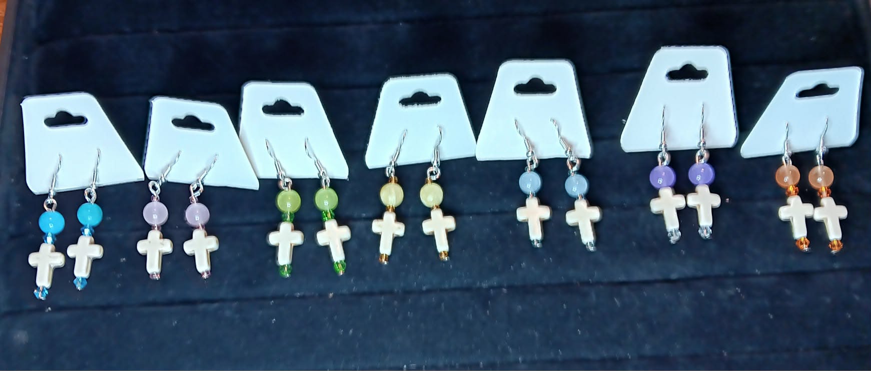 Genuine crystal dangle earrings with cross