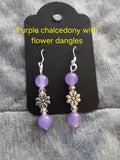 Genuine purple chalcedony w flower dangles