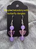 Genuine purple chalcedony w butterfly dangles