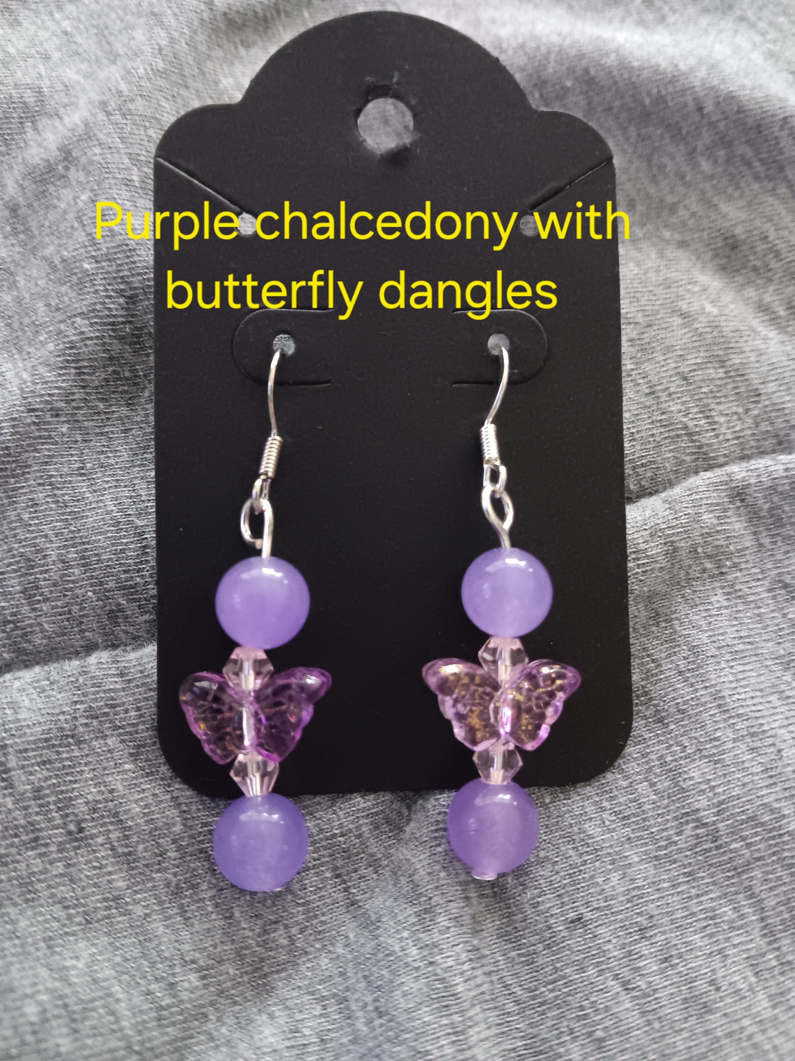 Genuine purple chalcedony w butterfly dangles