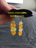 Genuine dark and light yellow chalcedony dangle hoops