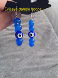 Genuine chalcedony evil eye hoop dangles