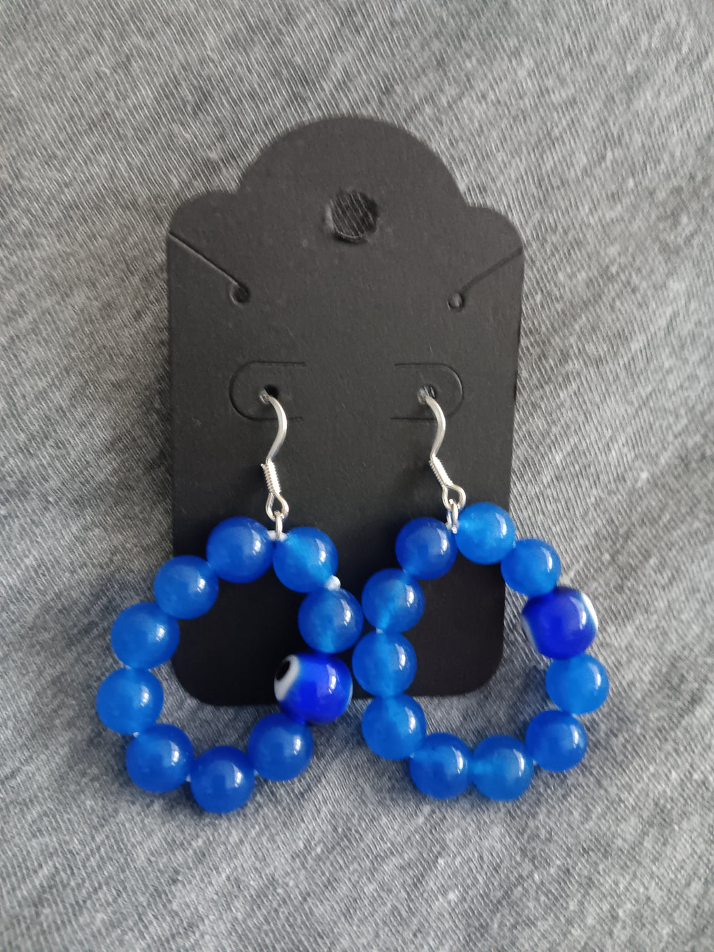 Genuine chalcedony evil eye hoop dangles
