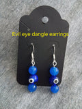 Genuine blue chalcedony evil eye dangles