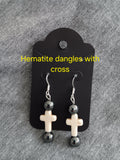 Genuine hematite dangles with cross