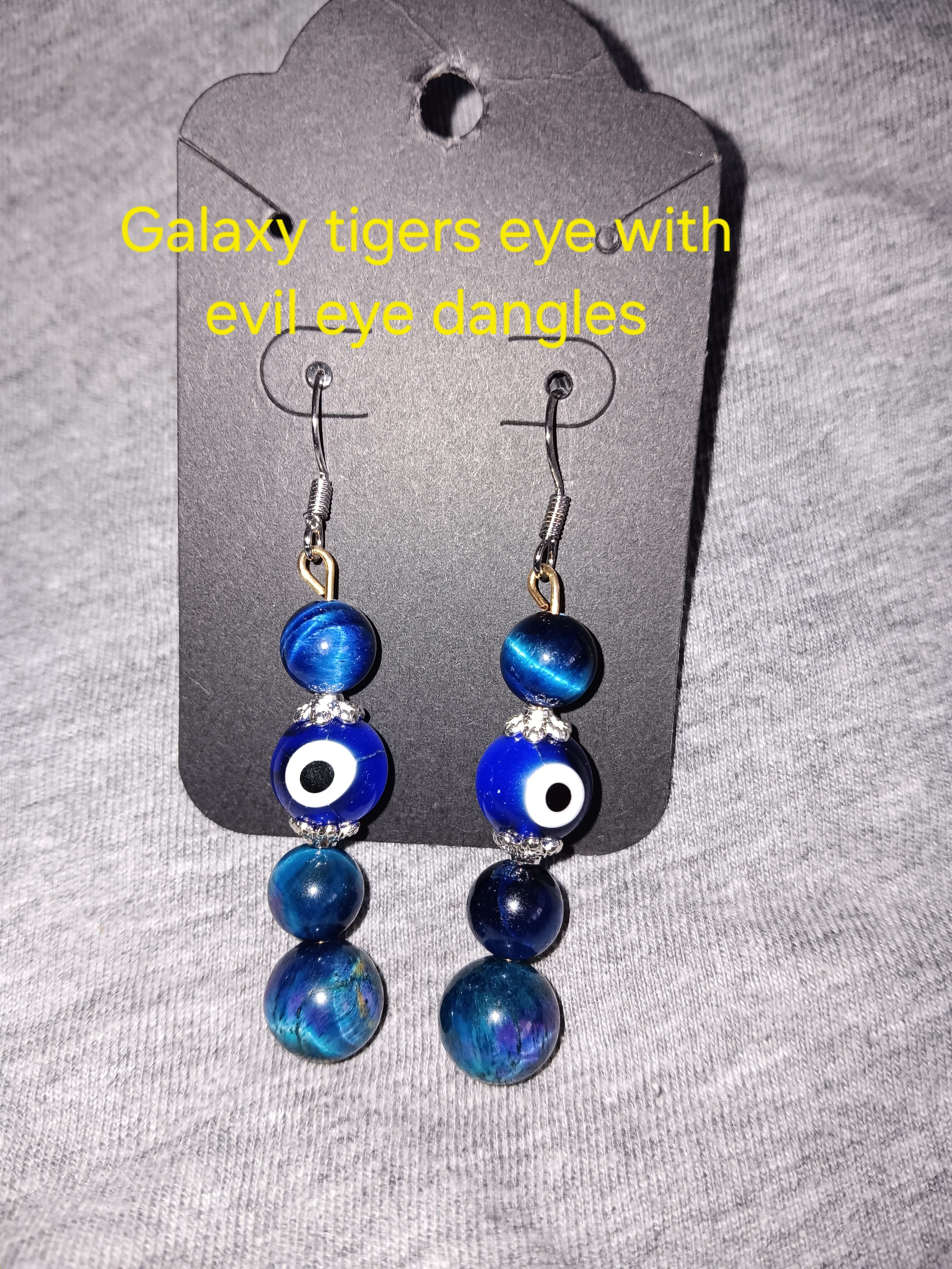 Genuine galaxy tigers eye evil eye dangles