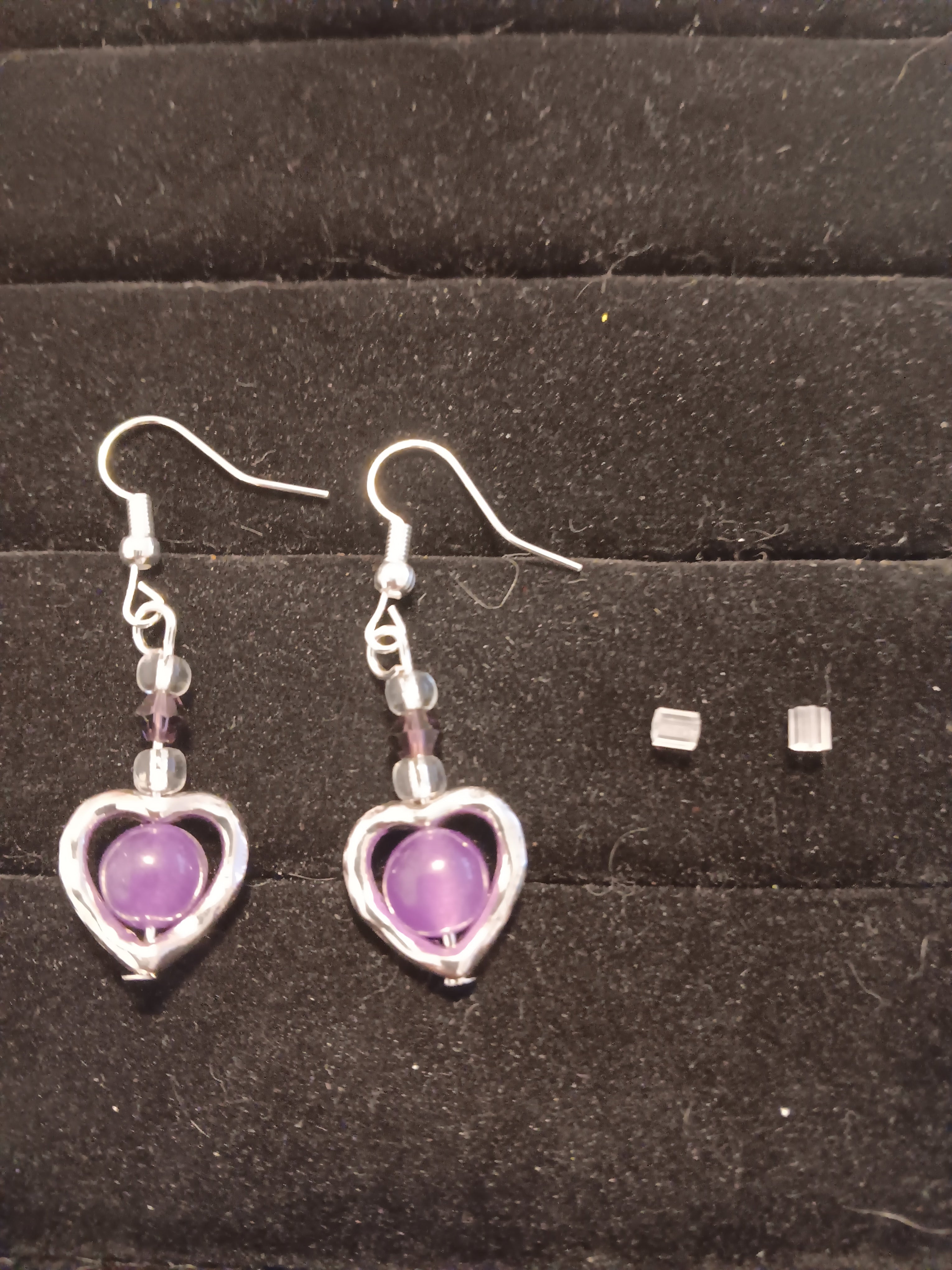 Heart dangle earrings   purple
