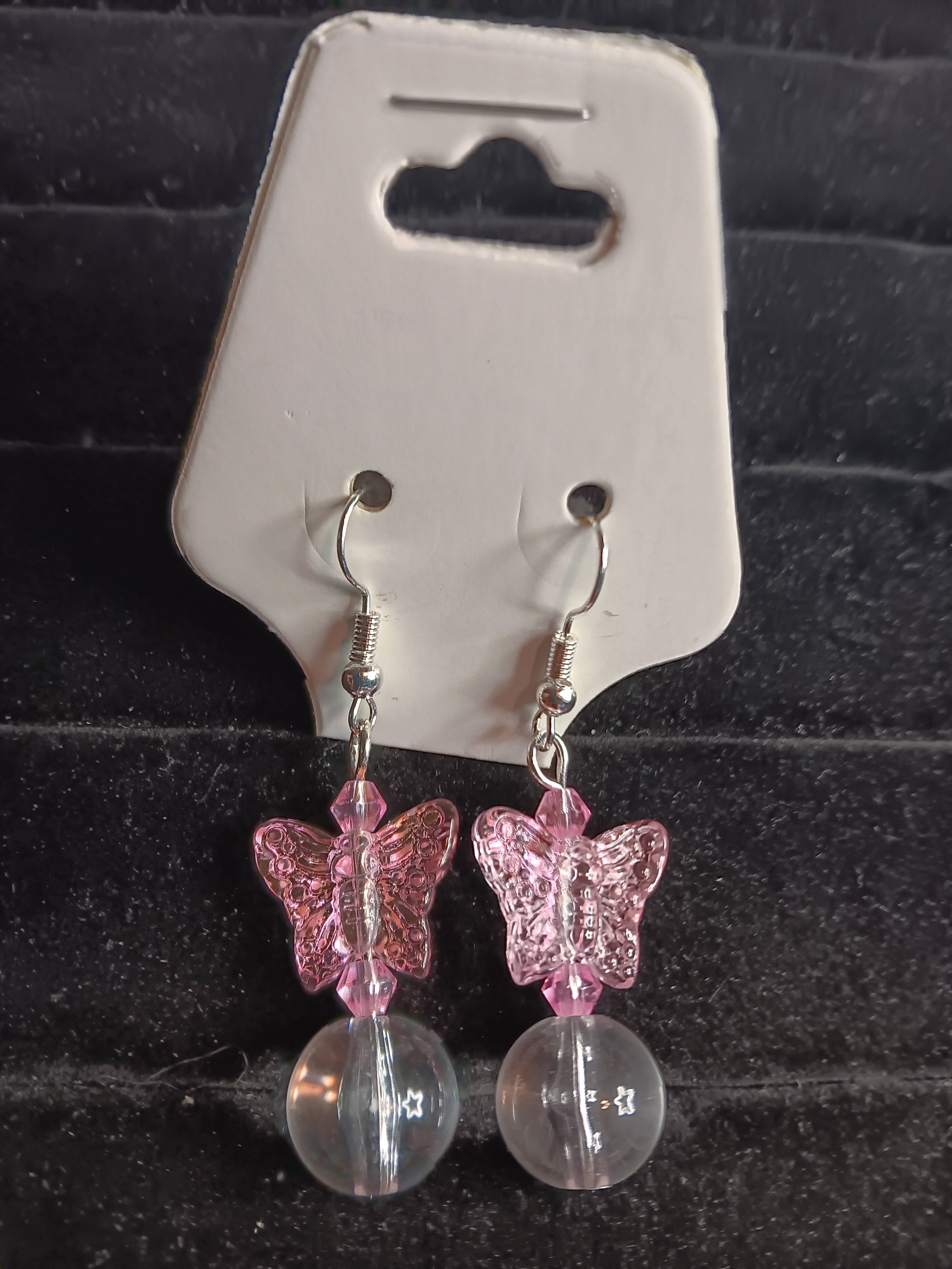 Pink butterfly w clear quartz dangles