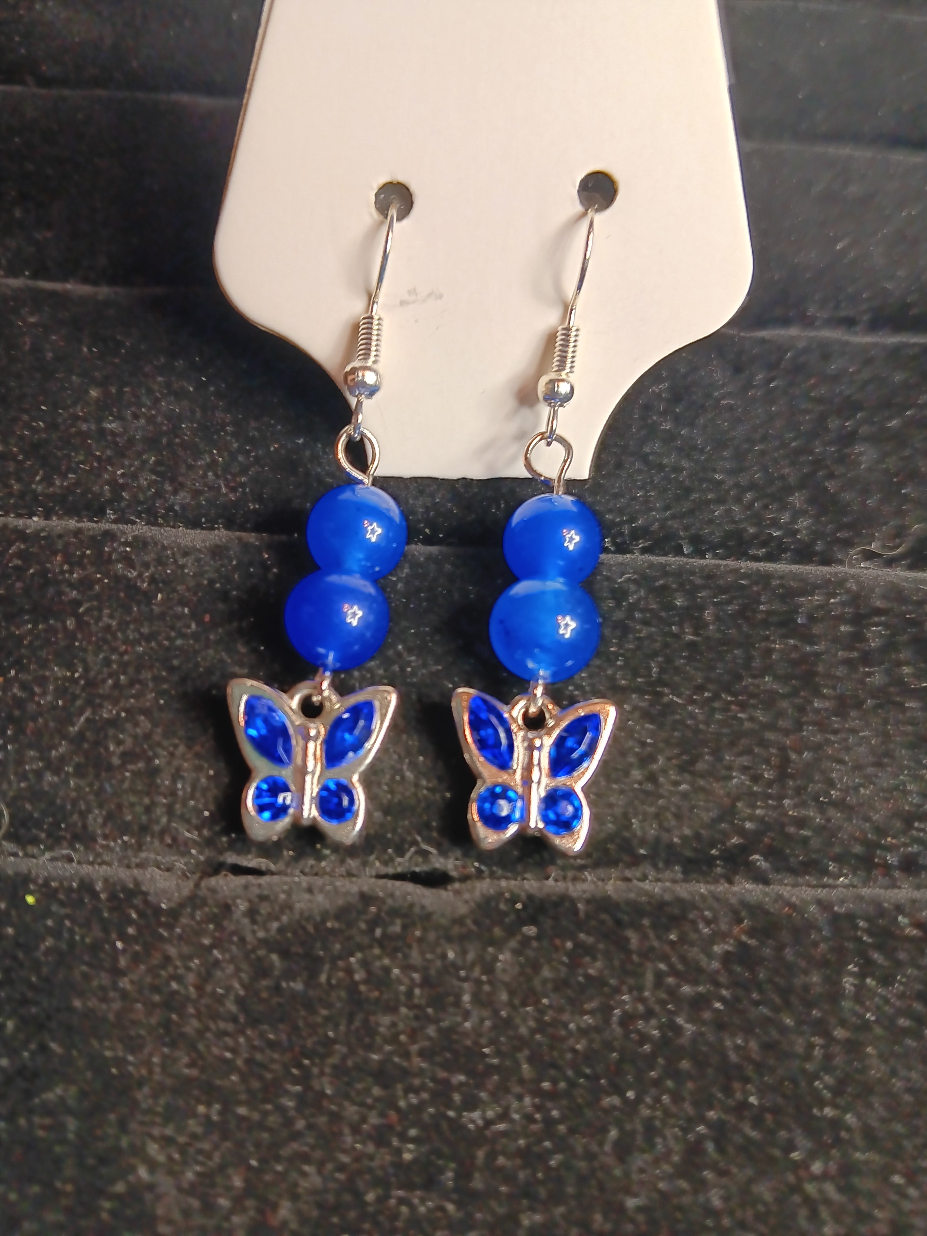 Genuine blue chalcedony butterfly dangles