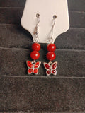 Genuine red cinnabar butterfly dangles