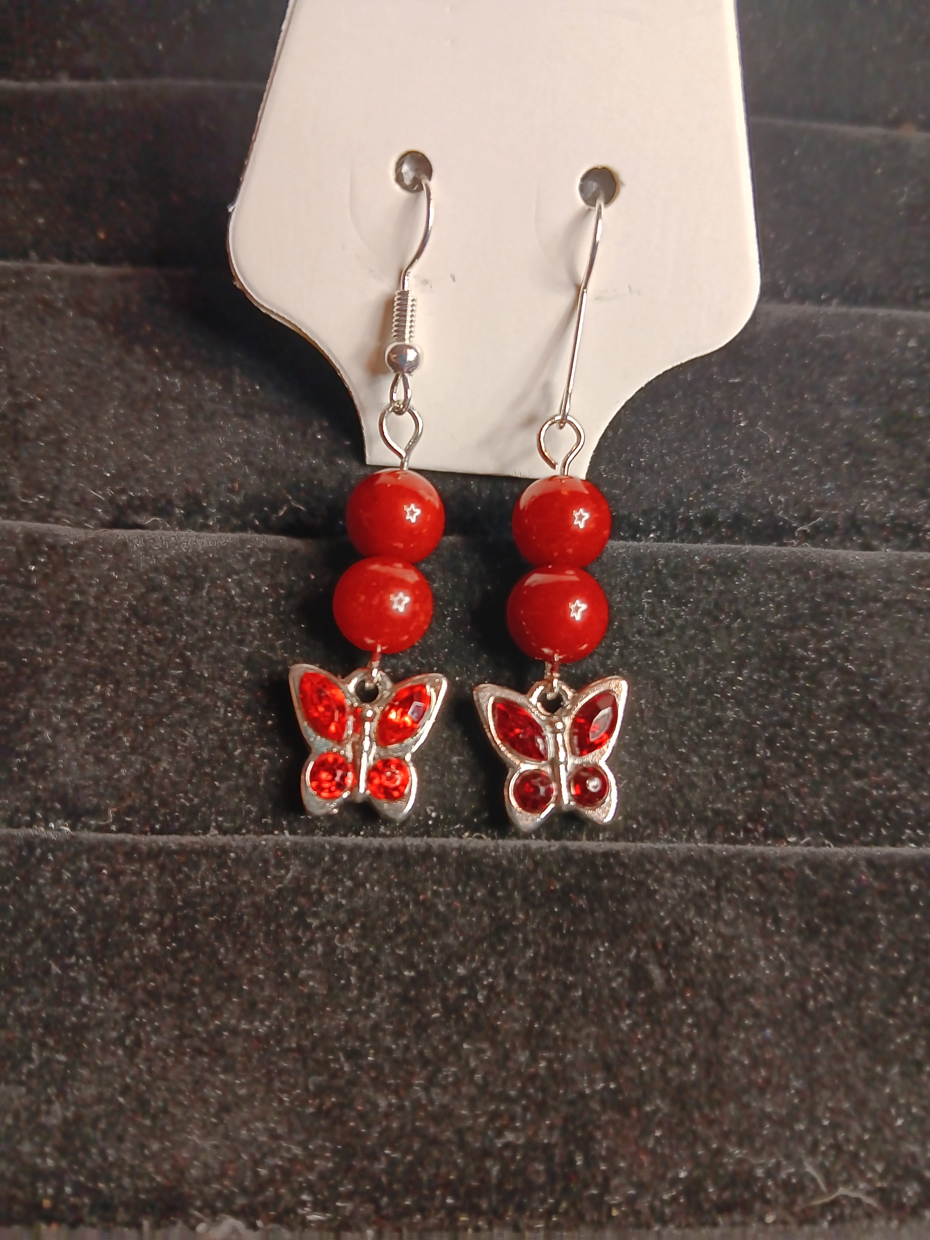 Genuine red cinnabar butterfly dangles