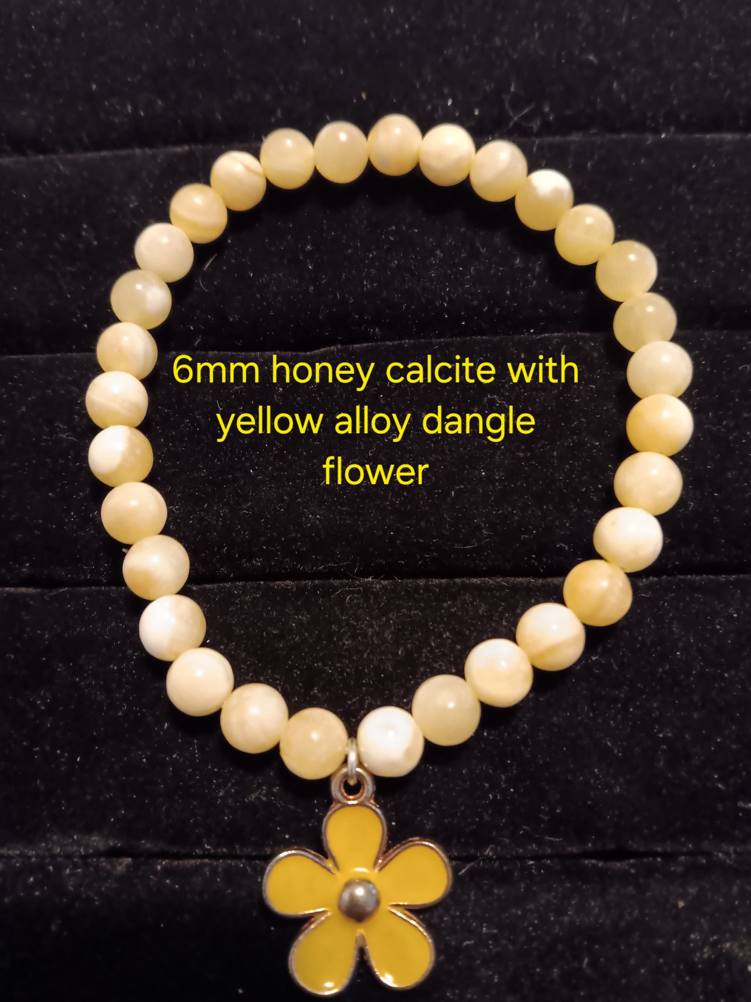 6mm honey calcite bracelet w flower dangle