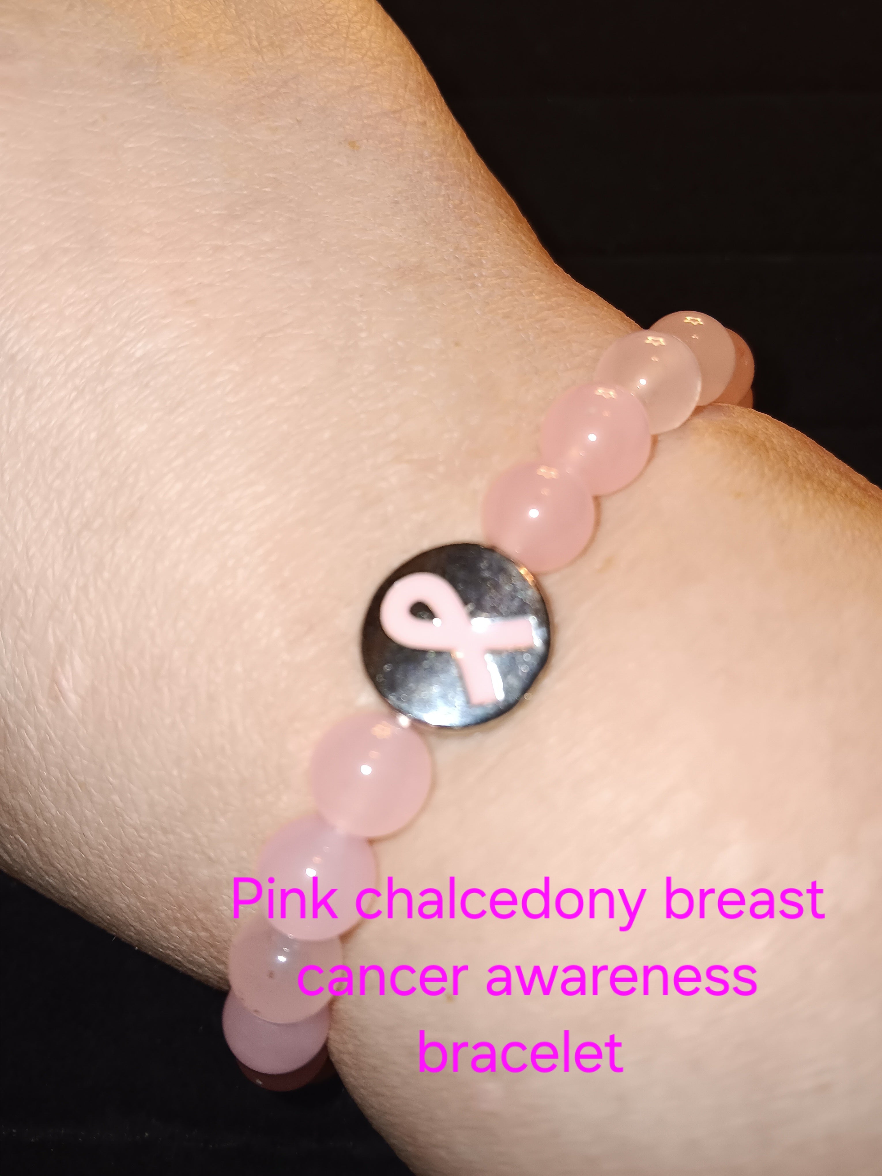 Pink chalcedony Breast cancer awareness bracelet