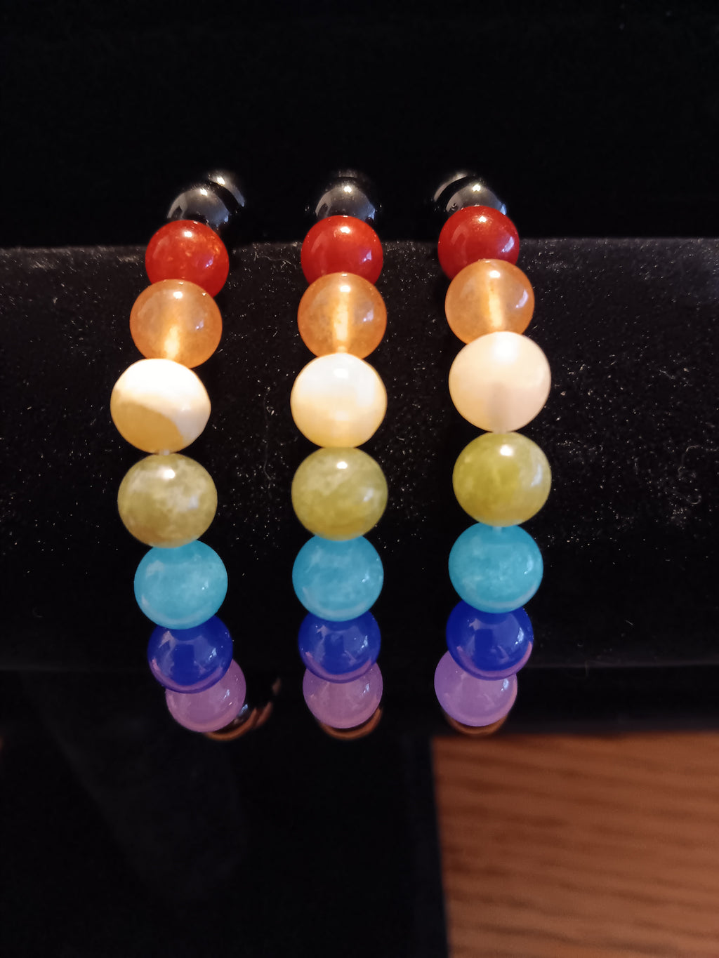 7 Chakra genuine crystal bracelet with black obsidian band