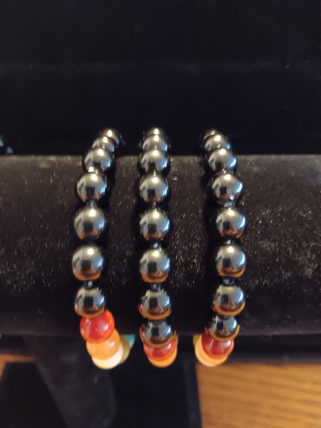 7 Chakra genuine crystal bracelet with black obsidian band