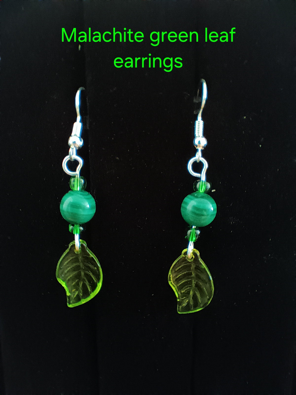 Green leaf dangle earrings