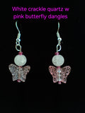 White crackle quartz butterfly dangles