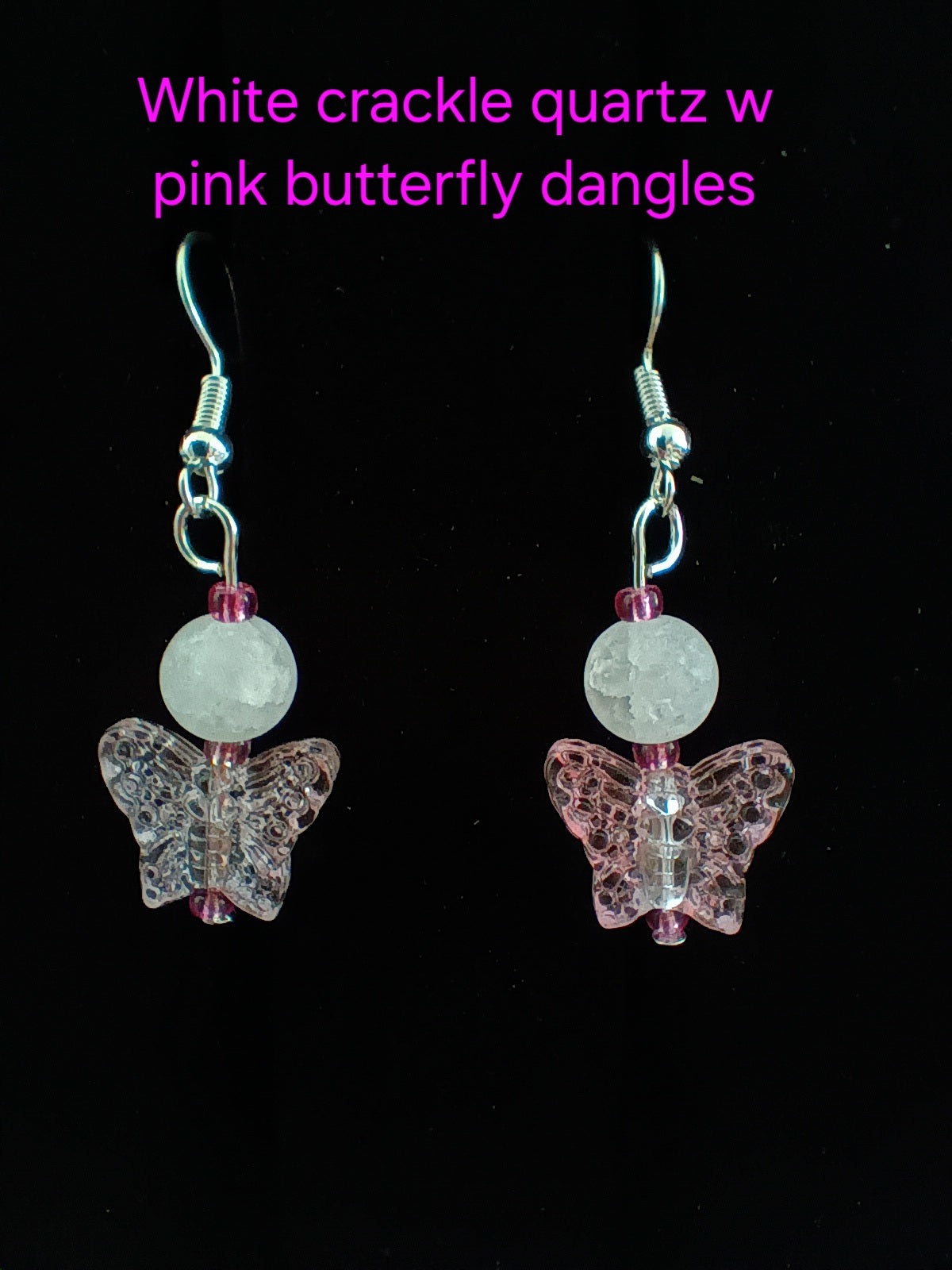 White crackle quartz butterfly dangles