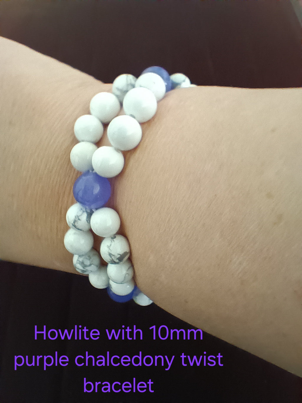 Howlite twist bracelet w purple chalcedony