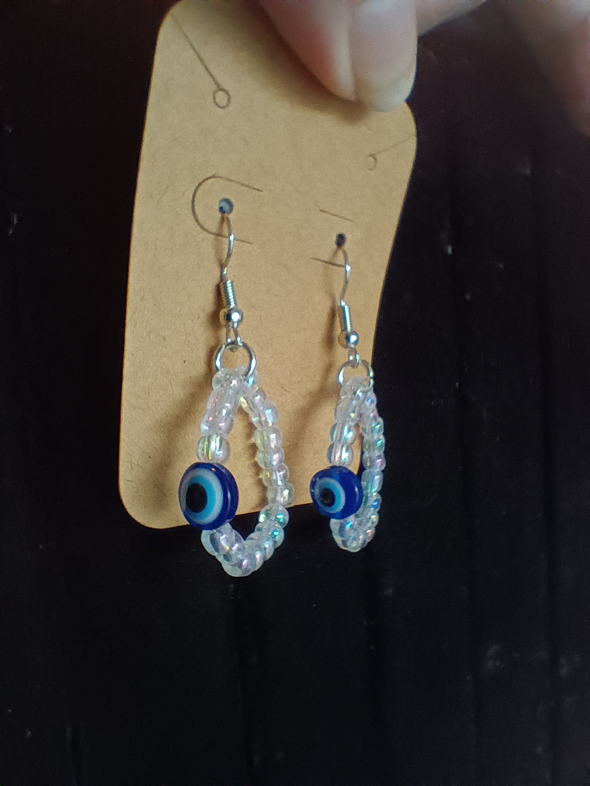 Evil eye seed bead earrings