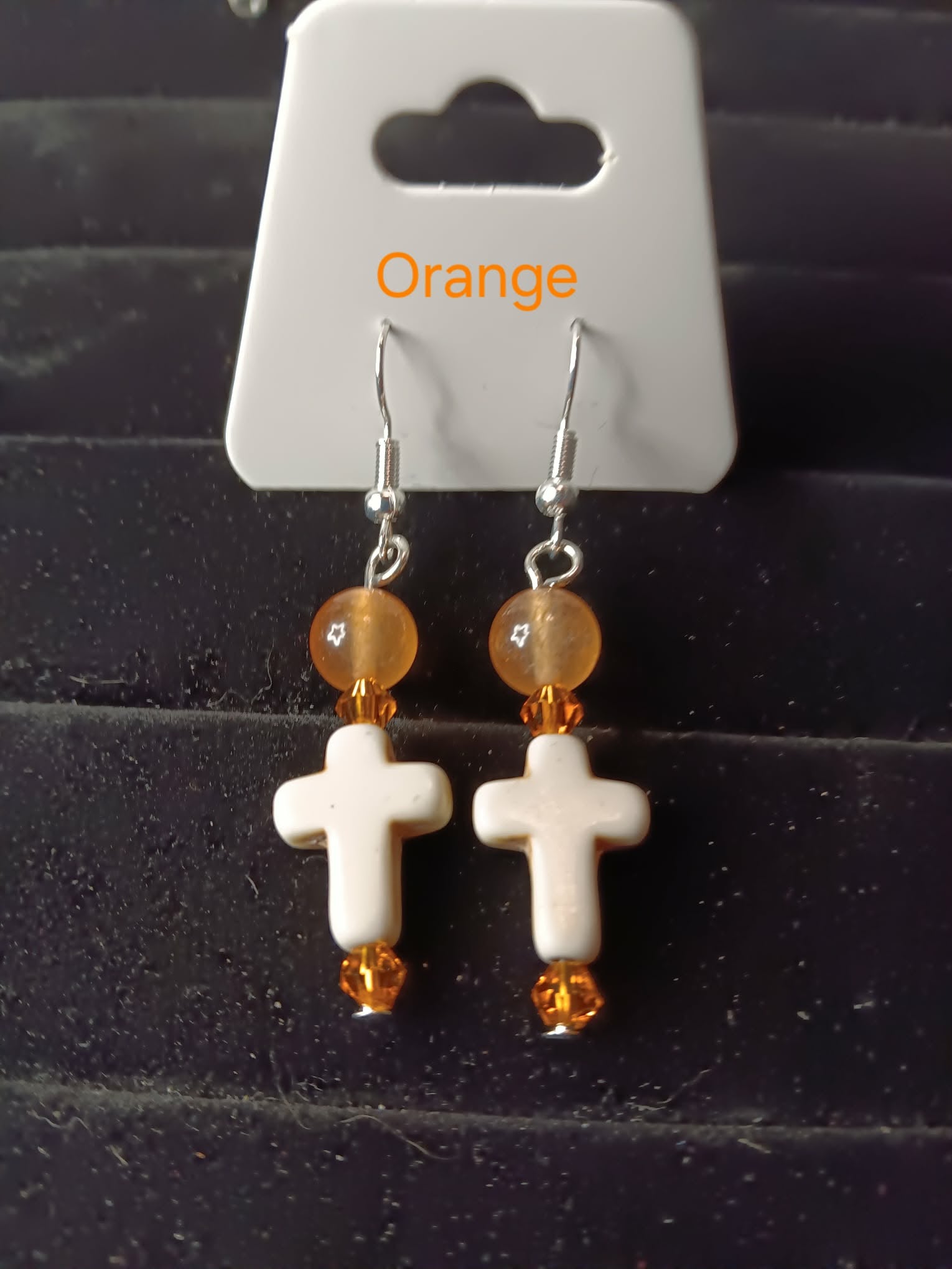 Genuine crystal dangle earrings with cross
