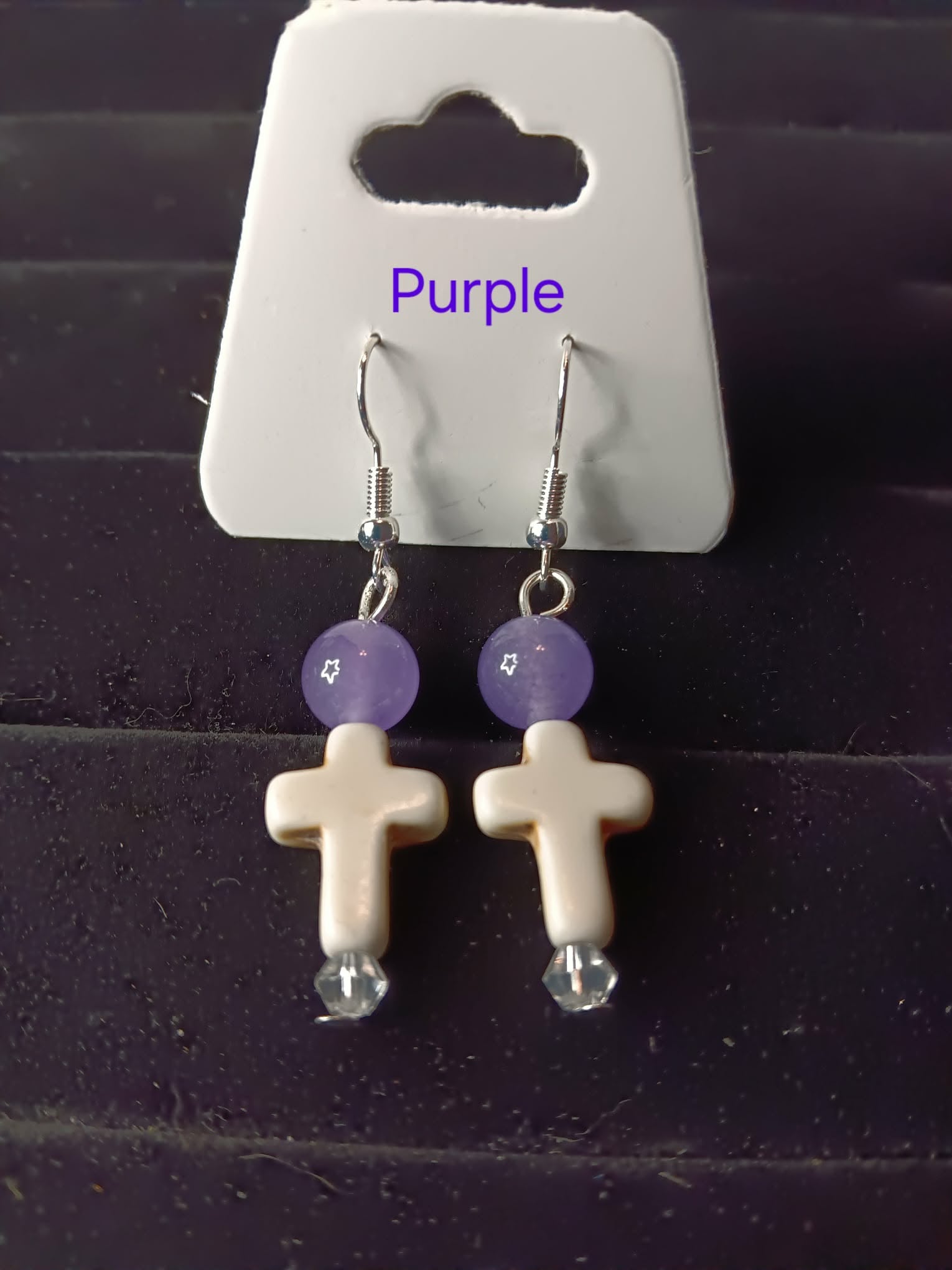 Genuine crystal dangle earrings with cross